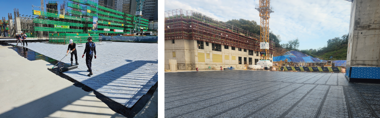 [ (왼쪽) 현대 프리미어 캠퍼스 세마역 지방 방수 공사 (오른쪽) 힐스테이트 이천역 방수 공사 ] 