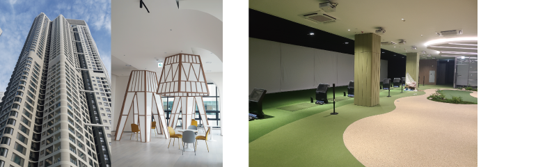 힐스테이트 시화호 라군인테라스 현장 전경(왼쪽), 힐스테이트 올림픽파크 포레온(오른쪽)