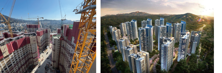 현대건설 대조1구역 재개발 현장(왼쪽), 힐스테이트 메디알레 조감도(오른쪽) 현대건설 대조1구역 재개발 현장(왼쪽), 힐스테이트 메디알레 조감도(오른쪽)