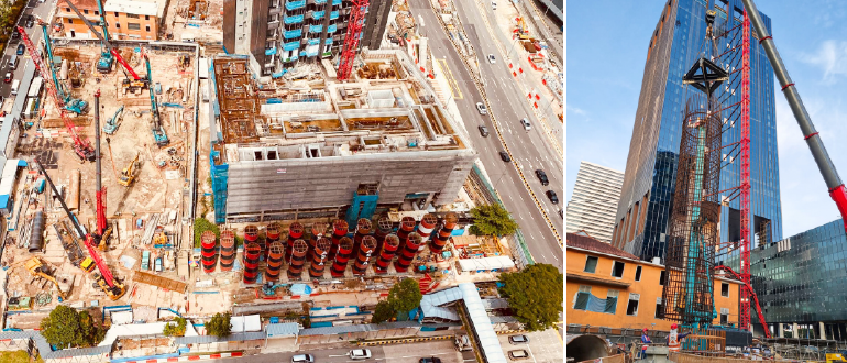 Singapore Shaw Tower Project: Bridging Heritage, Building the Future Standard Foundation work site where massive piles, each measuring 95 meters in length, are bored into the ground