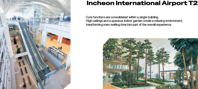 Core functions are consolidated within a single building. High ceilings and a spacious indoor garden create a relaxing environment, transforming even waiting time into part of the overall experience. Core functions are consolidated within a single building. High ceilings and a spacious indoor garden create a relaxing environment, transforming even waiting time into part of the overall experience.